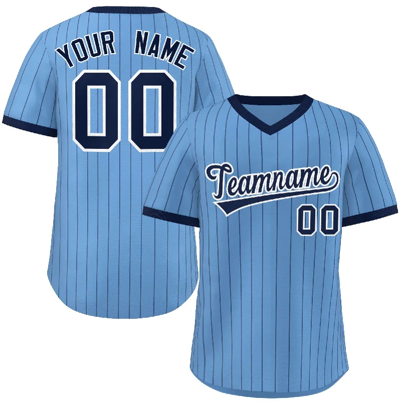 Baseball Jersey for Kids-Custom Light Blue Navy Stripe Fashion Authentic Pullover Baseball Jersey