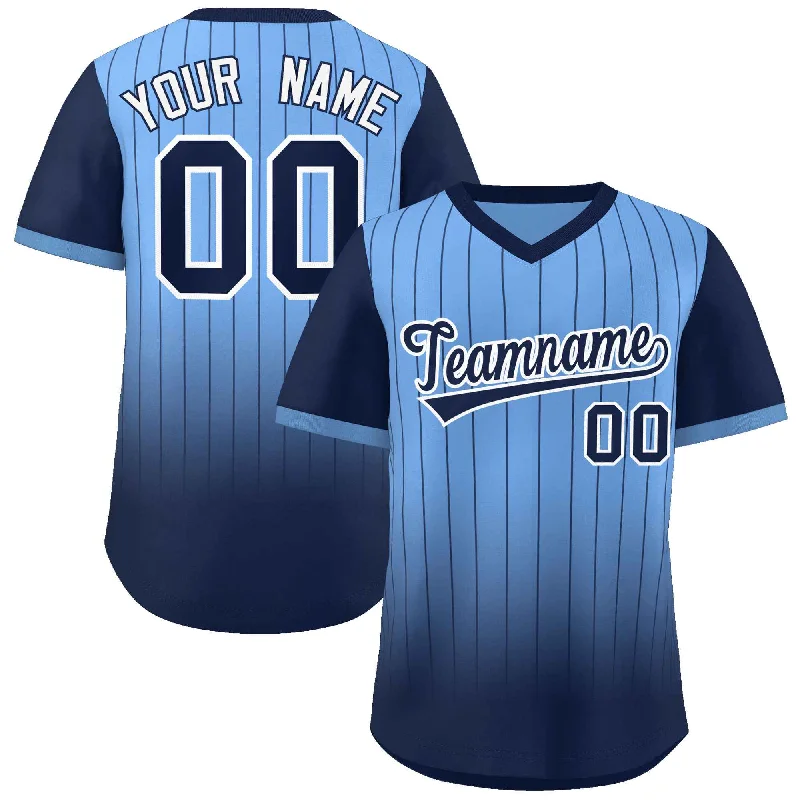 Baseball Jersey for Baseball Fan Club Apparel-Custom Light Blue Navy-White Gradient Fashion Authentic Pullover Pinstripe Baseball Jersey