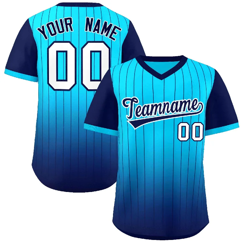 Baseball Jersey for Youth Baseball Teams-Custom Light Blue Navy-White Gradient Fashion Authentic Pullover Pinstripe Baseball Jersey