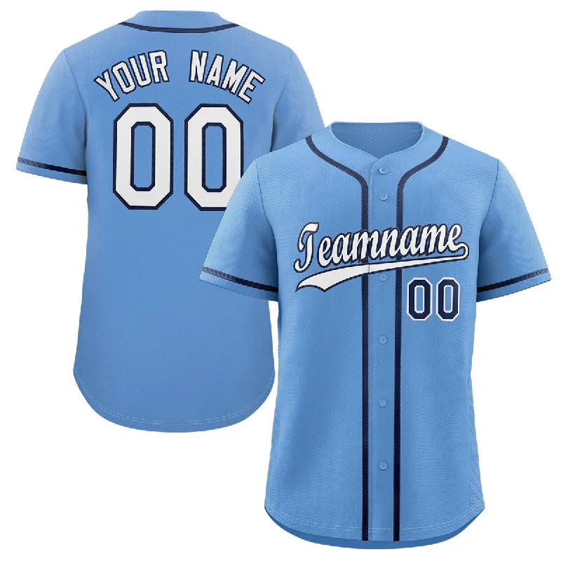 Baseball Jersey for Collector Baseball Jerseys-Custom Light Blue White-Navy Classic Style Authentic Baseball Jersey