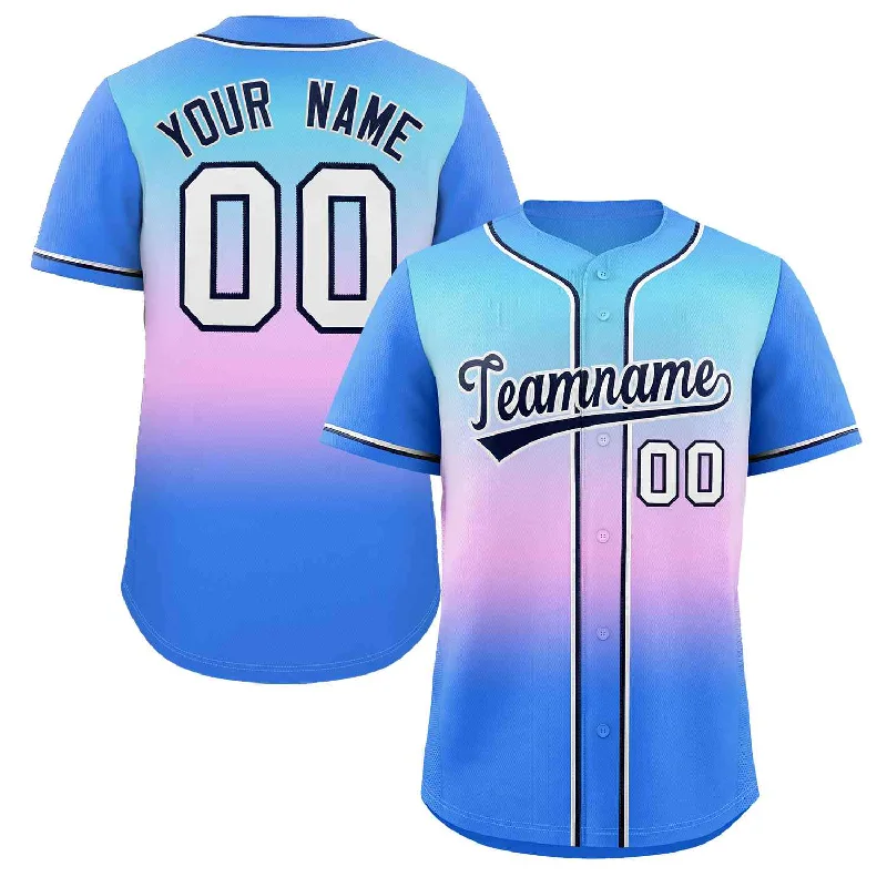 Baseball Jersey for Baseball League Apparel-Custom Light Blue Pink Navy-White Gradient Fashion Authentic Baseball Jersey