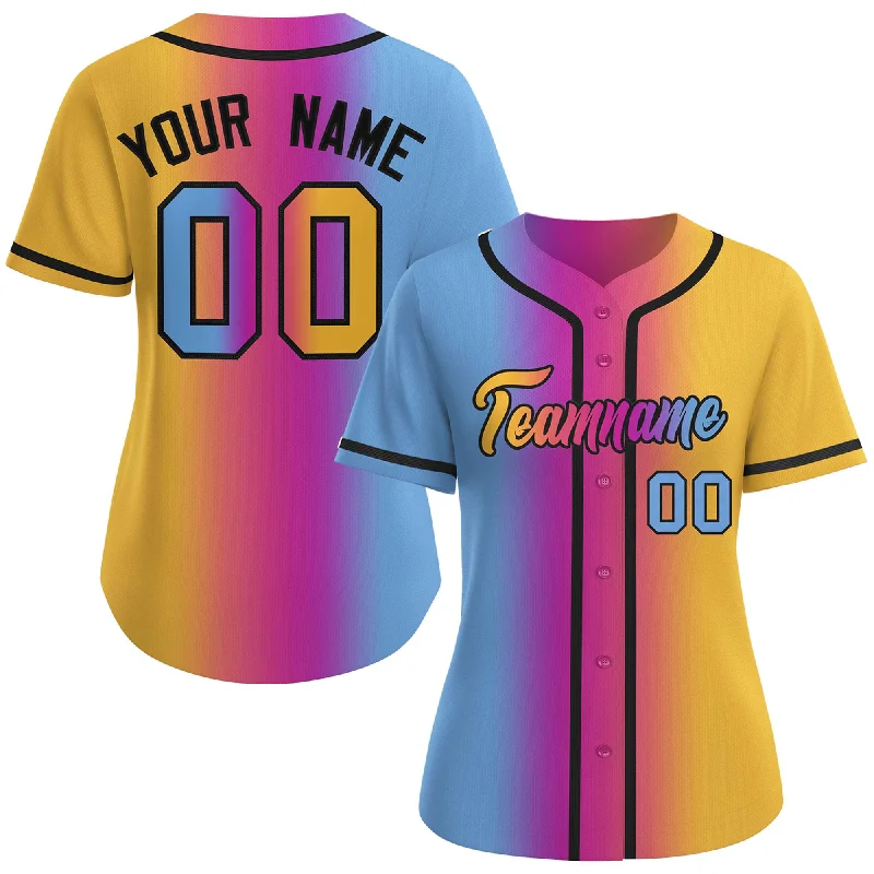 Baseball Jersey for Custom Fan Gear-Custom Light Blue Purple-Black Gradient Fashion Baseball Jersey For Women