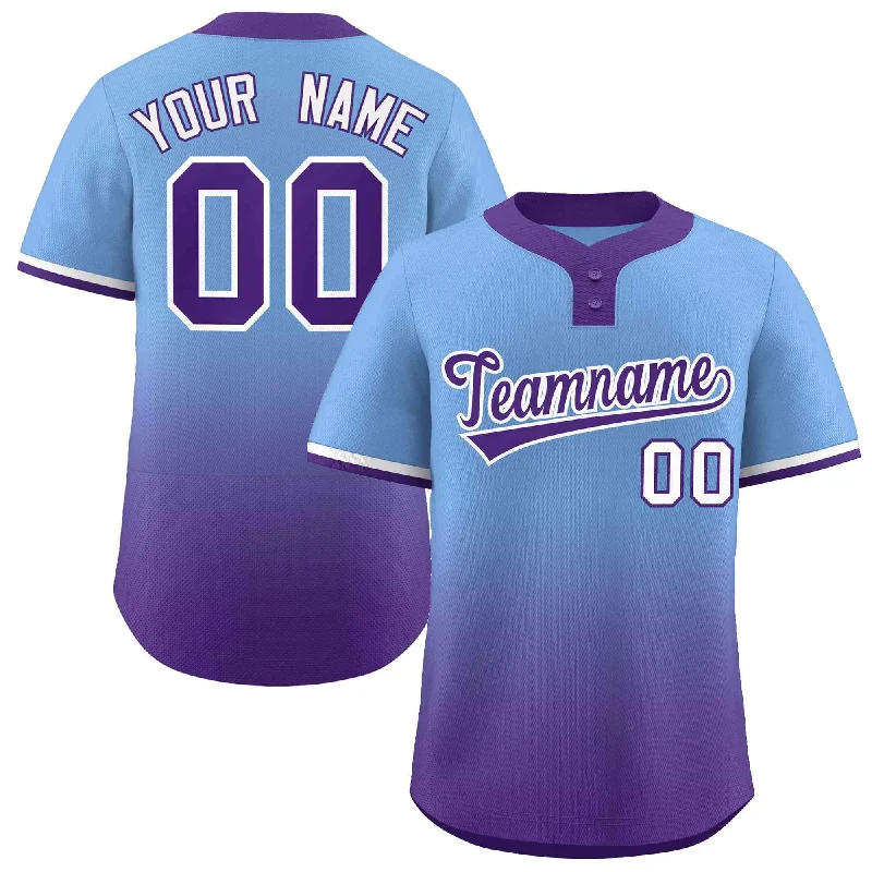 Baseball Jersey for Collector’s Baseball Jerseys-Custom Light Blue Purple Purple-White Gradient Fashion Authentic Two-Button Baseball Jersey