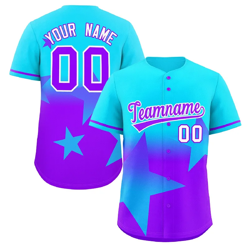 Baseball Jersey for Custom Fan Gear for Competitions-Custom Lt Blue Purple Gradient Star Graffiti Pattern Authentic Baseball Jersey