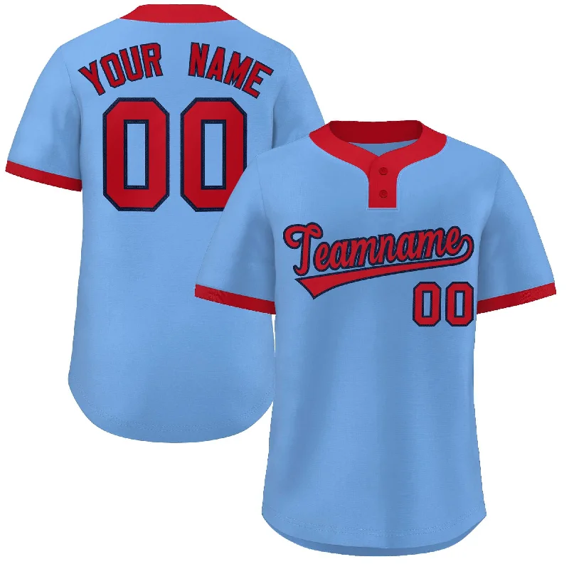 Personalized Baseball Jersey for Fans-Custom Light Blue Red Classic Style Authentic Two-Button Baseball Jersey