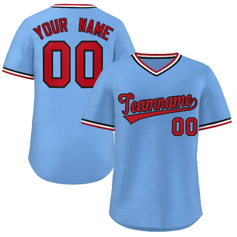 Baseball Jersey for Youth Teams-Custom Light Blue Red-White Classic Style Outdoor Authentic Pullover Baseball Jersey