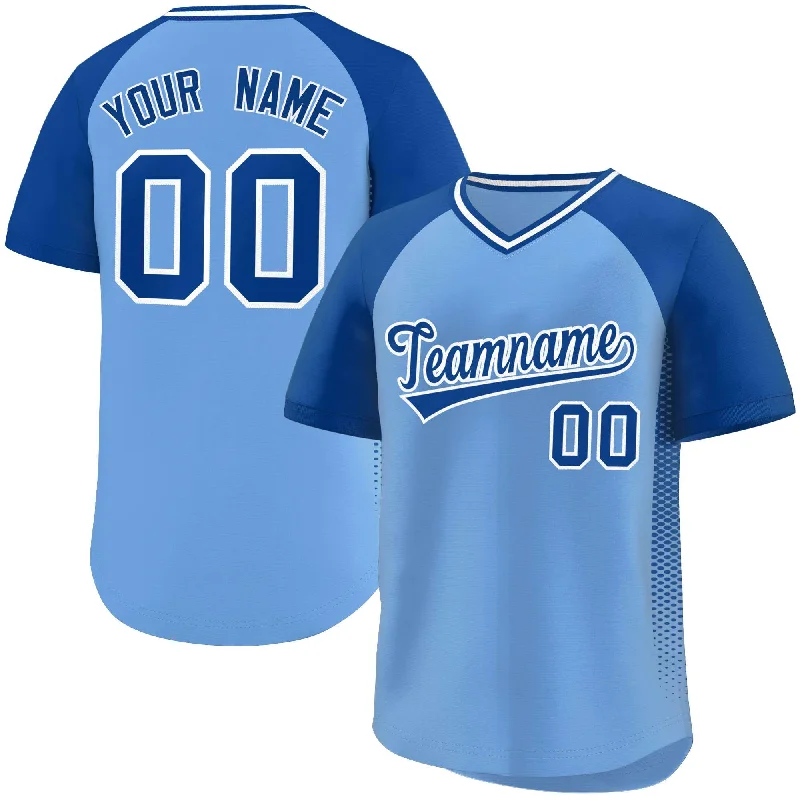 Baseball Jersey for Team Practice Gear-Custom Light Blue Royal Raglan Sleeves Side Spot Authentic Pullover Baseball Jersey