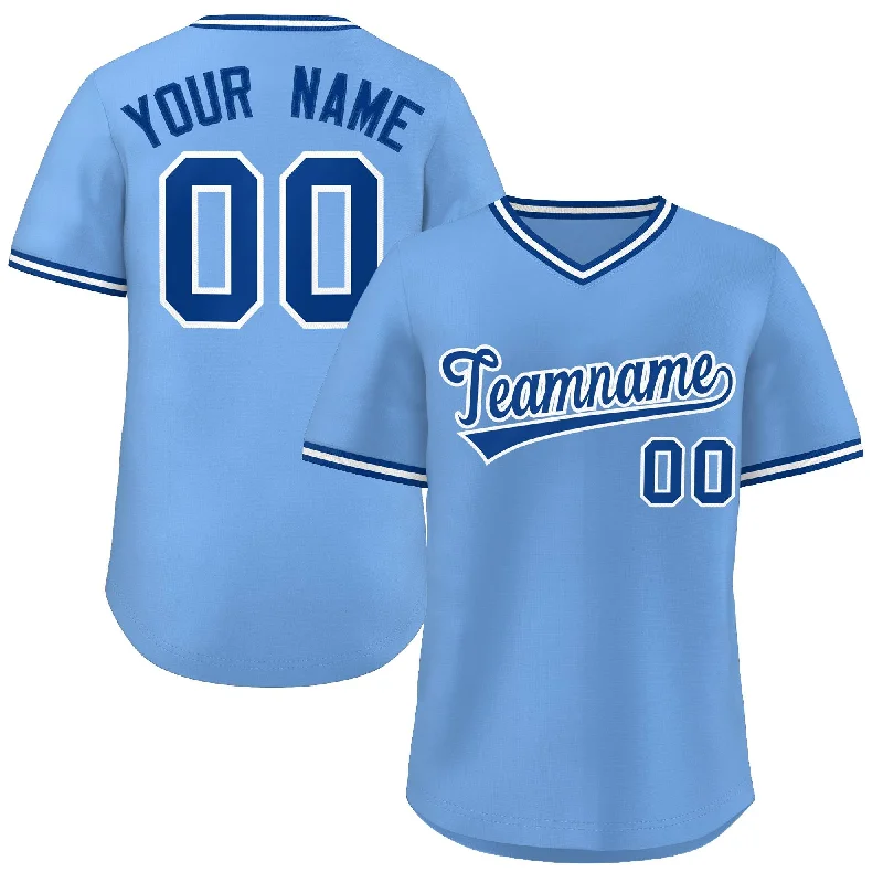 Baseball Jersey for Custom Team Jerseys for Families-Custom Light Blue Royal-White Classic Style Outdoor Authentic Pullover Baseball Jersey