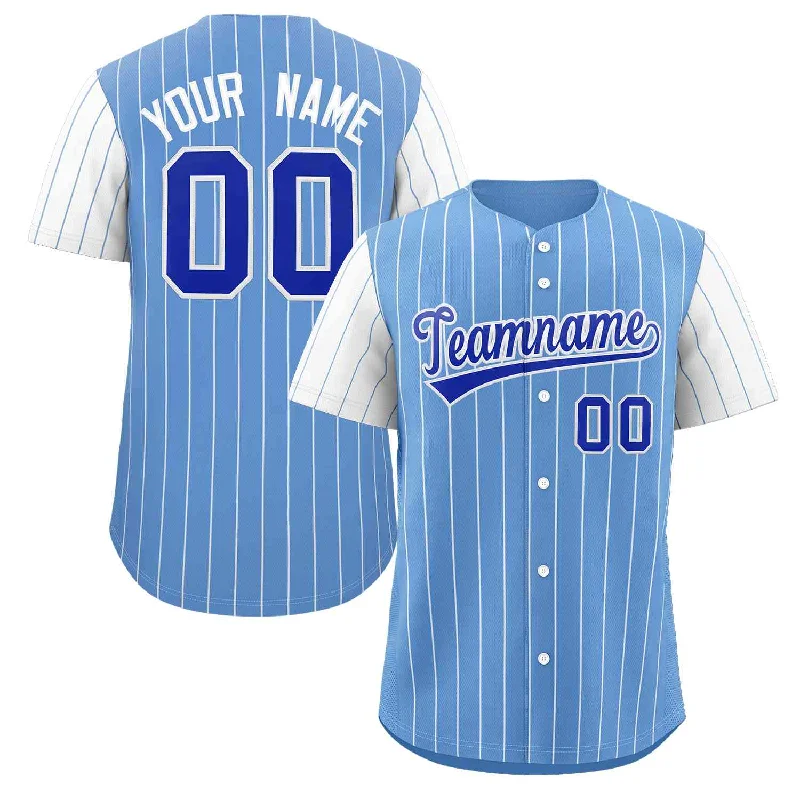 Baseball Jersey for Custom Team Jerseys for Schools-Custom Light Blue Royal-White Stripe Fashion Raglan Sleeves Authentic Baseball Jersey