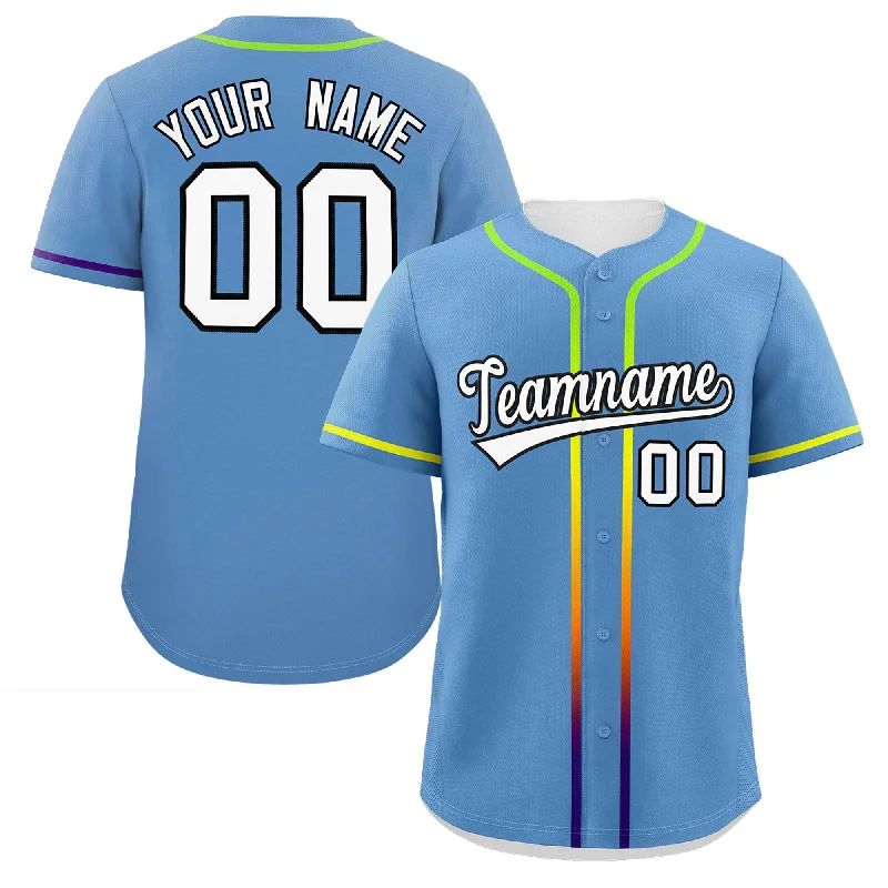 Baseball Jersey for Local Baseball League Gear-Custom Light Blue White Personalized Gradient Ribbed Design Authentic Baseball Jersey