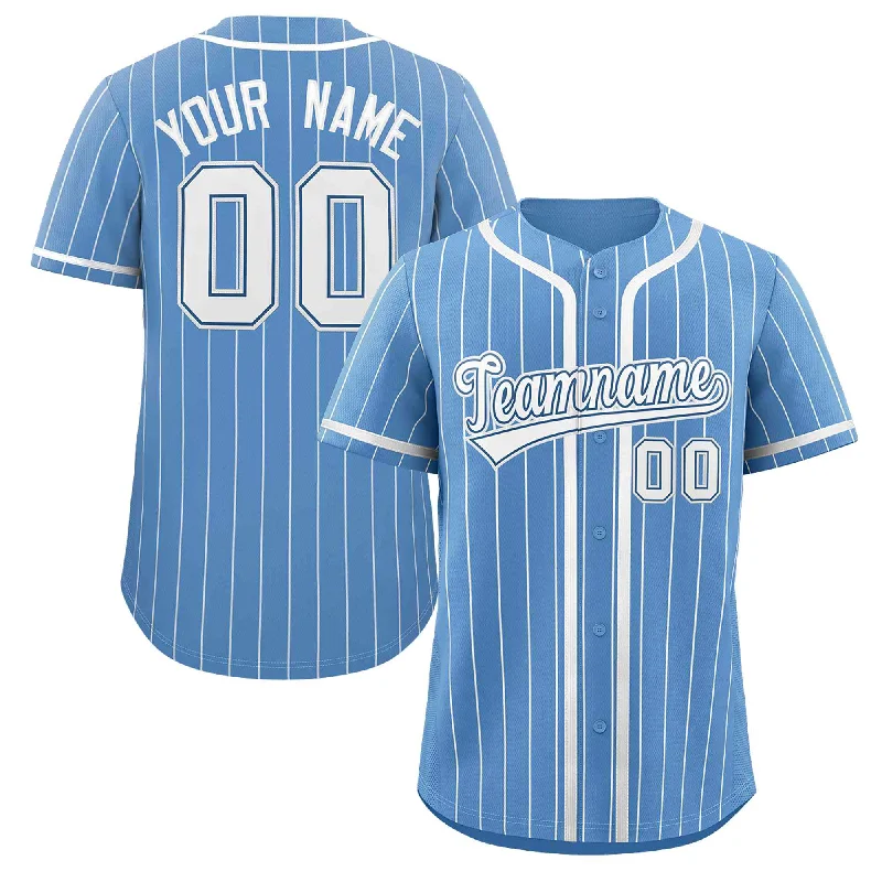 Baseball Jersey for Custom Fan Apparel for Local Teams-Custom Light Blue White Stripe Fashion Design Full Button Authentic Baseball Jersey