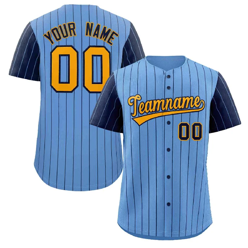 Baseball Jersey for Local Baseball Tournaments-Custom Light Blue Yellow-Navy Stripe Fashion Raglan Sleeves Authentic Baseball Jersey