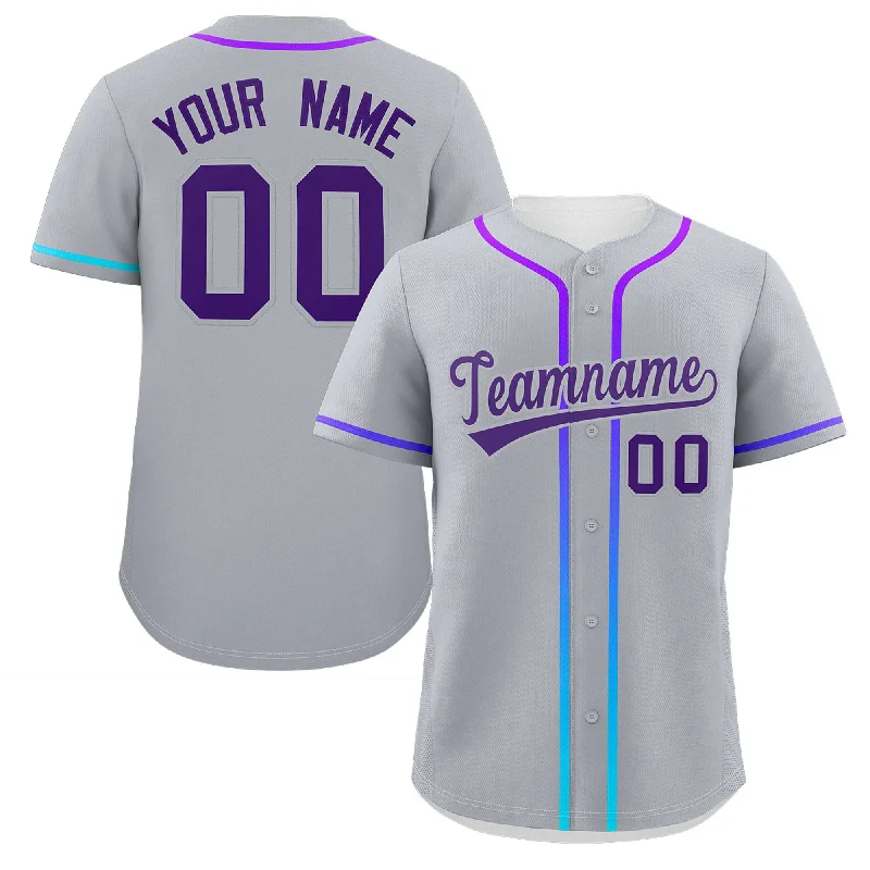 Baseball Jersey for Fun Family Games-Custom Light Gray Purple Personalized Gradient Ribbed Design Authentic Baseball Jersey