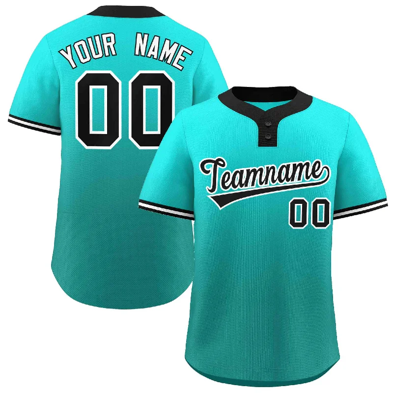 Baseball Jersey for Custom Team Wear for Leagues-Custom Light Green Aqua Black-White Gradient Fashion Authentic Two-Button Baseball Jersey