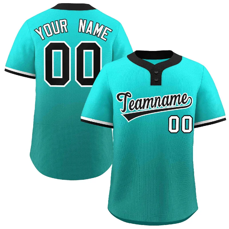 Baseball Jersey for Official Game Day Gear-Custom Light Green Aqua Black-White Gradient Fashion Authentic Two-Button Baseball Jersey