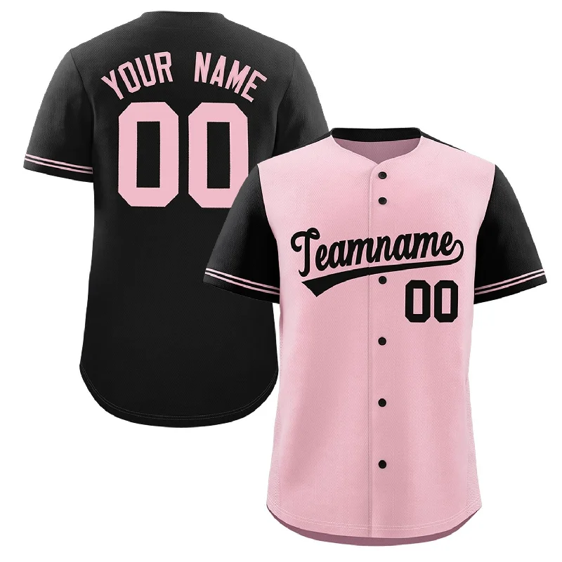 Baseball Jersey for Baseball Jersey Customization-Custom Light Pink Black Color Block Personalized Raglan Sleeves Authentic Baseball Jersey