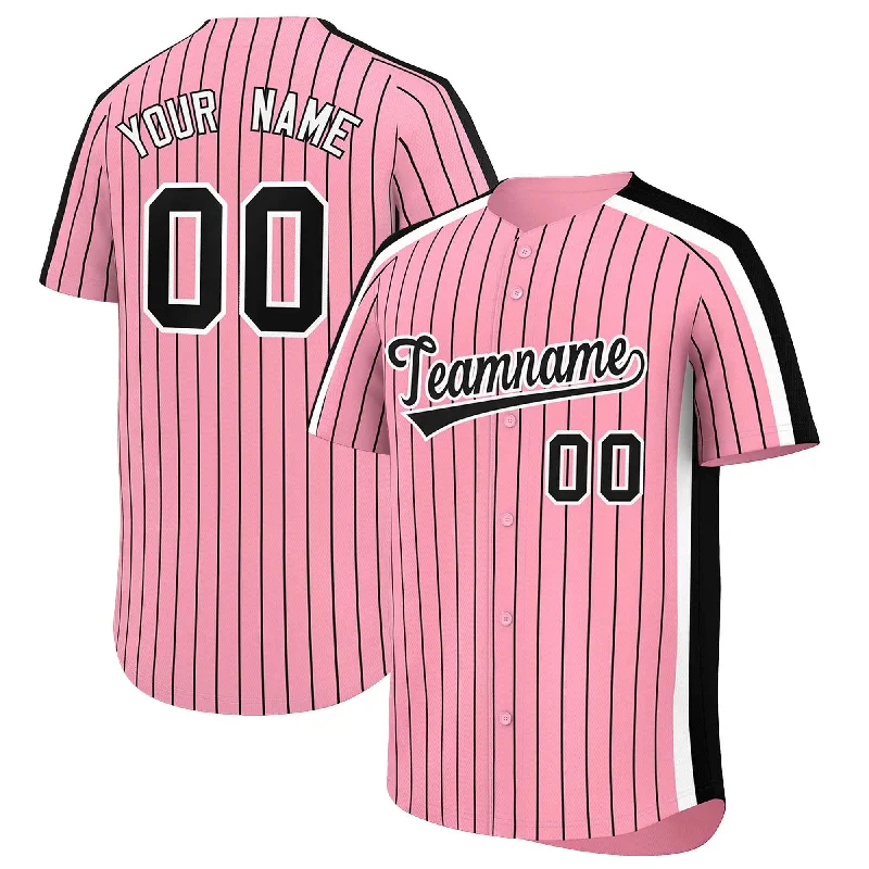 Baseball Jersey for Personalized Apparel for Baseball Games-Custom Light Pink Black Pinstripe Personalized Side Two-tone Authentic Baseball Jersey