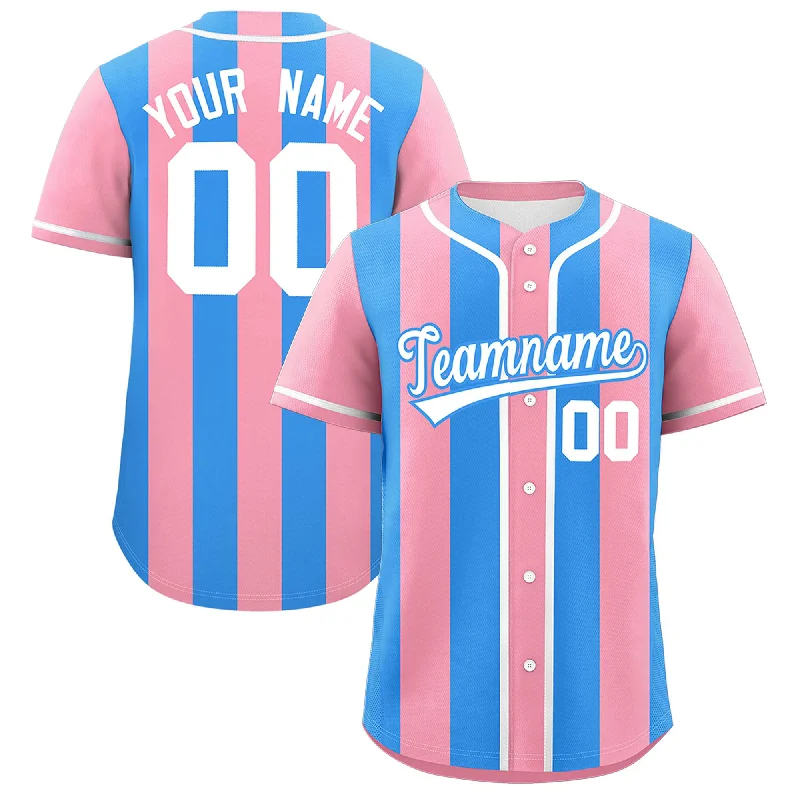 Baseball Jersey for Special Edition Fan Gear-Custom Light Pink Powder Blue Thick Stripe Fashion Authentic Baseball jersey