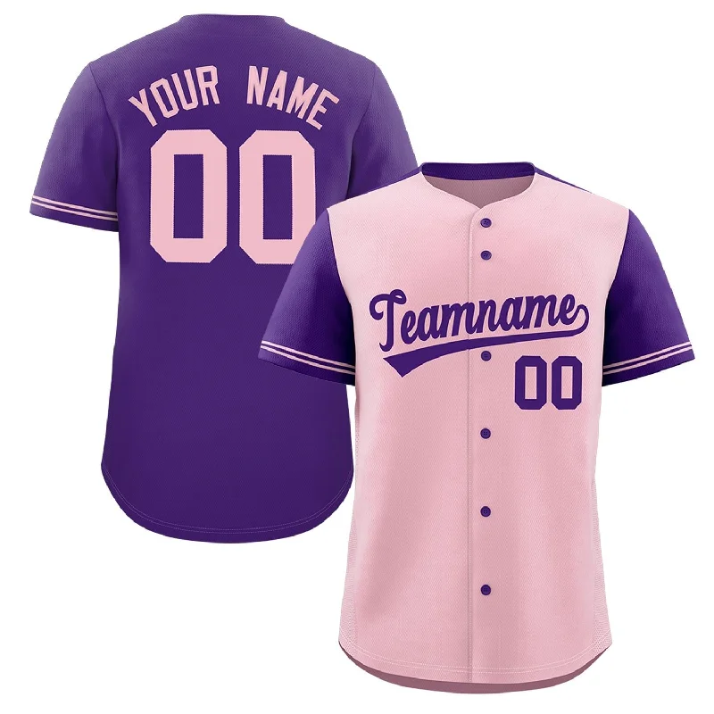 Baseball Jersey for Supporters of MLB Teams-Custom Light Pink Purple Color Block Personalized Raglan Sleeves Authentic Baseball Jersey