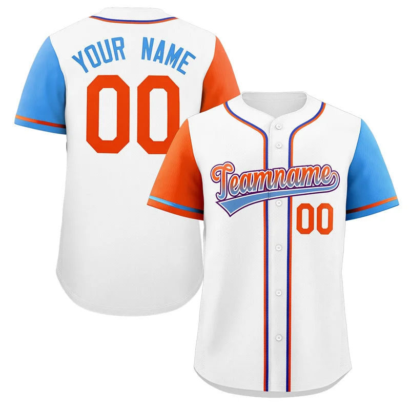 Baseball Jersey for Custom Team Jerseys-Custom White Orange-Purple Raglan Sleeves Authentic Baseball Jersey