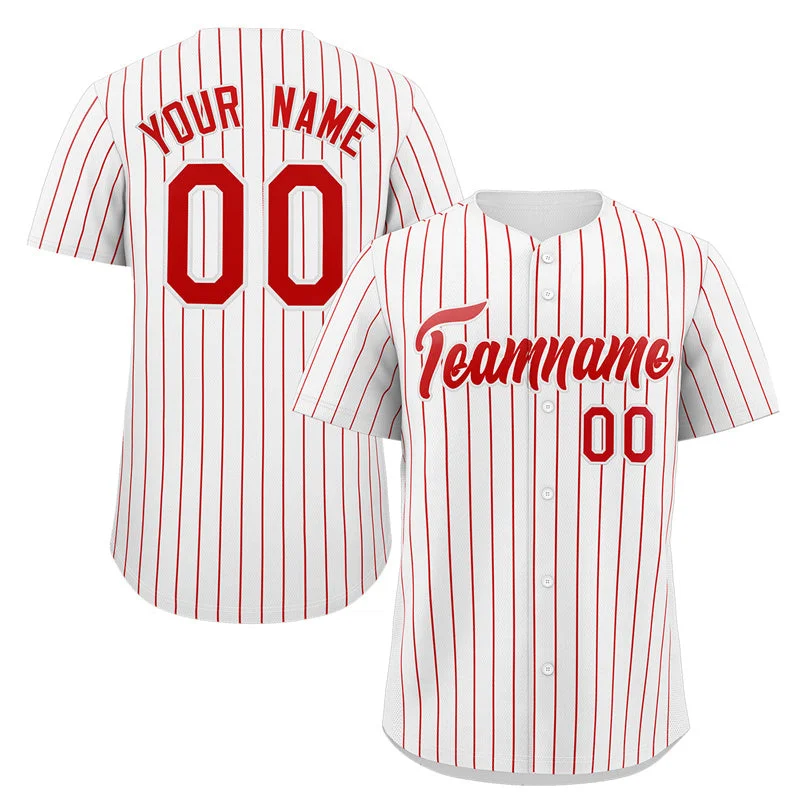 Baseball Jersey for Baseball Players’ Custom Apparel-Custom White Red Stripe Fashion Authentic Baseball Jersey