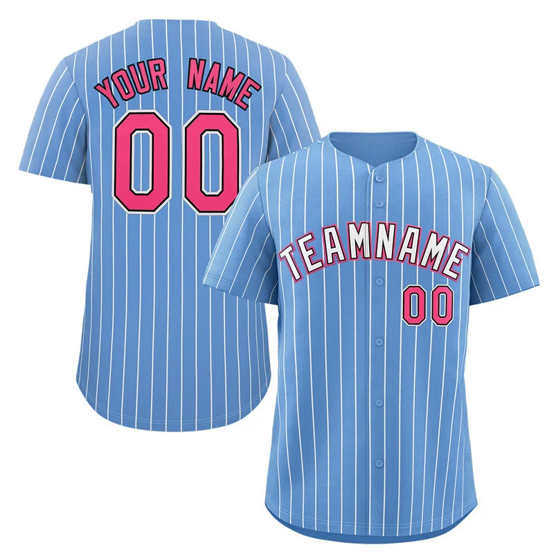 Baseball Jersey for Fun Baseball Apparel for Families-Custom Light Blue White-Pink Stripe Fashion Authentic Baseball Jersey