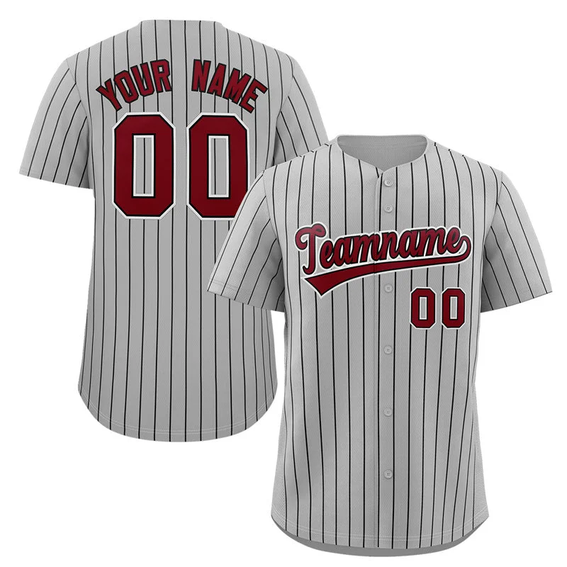 Baseball Jersey for Customized Team Logos-Custom Gray Crimson-White Stripe Fashion Authentic Baseball Jersey