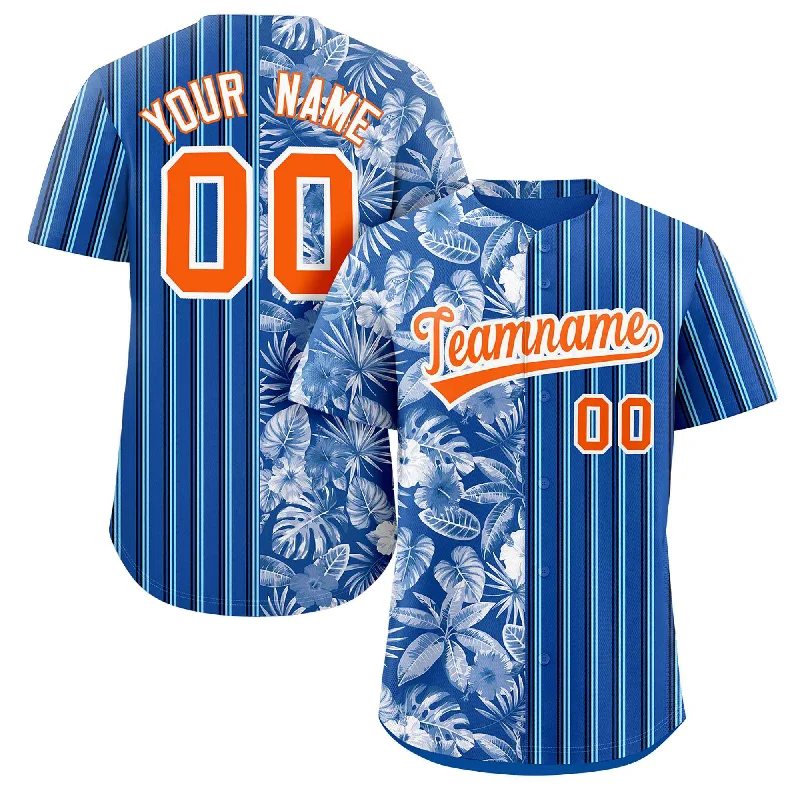 Baseball Jersey for Personalized Jerseys for Events-Custom Royal Orange Hawaii Tropical Flower Stripe Fashion Baseball Jersey