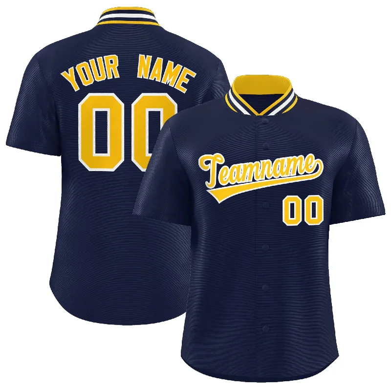 Baseball Jersey for Customized Baseball Fan Apparel-Custom Navy Classic Style Authentic Stand Collar Baseball Jersey