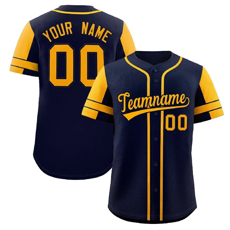 Baseball Jersey for Fun Local Events and Tournaments-Custom Navy Gold Personalized Raglan Sleeves Authentic Baseball Jersey