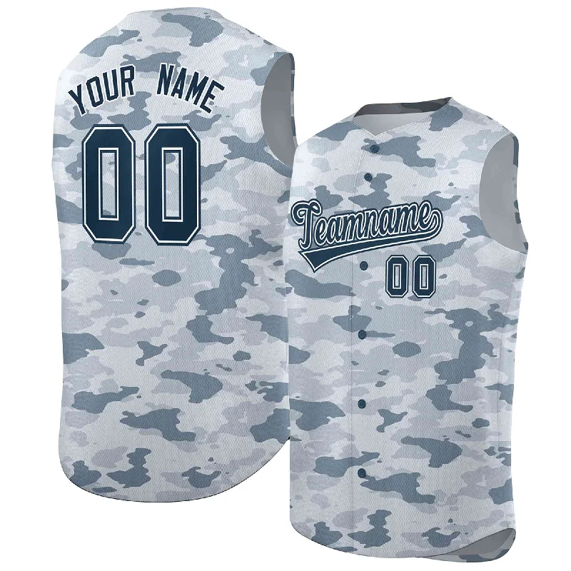 Baseball Jersey for Youth Teams-Custom Navy Gray Camo Fashion Authentic Sleeveless Baseball Jersey