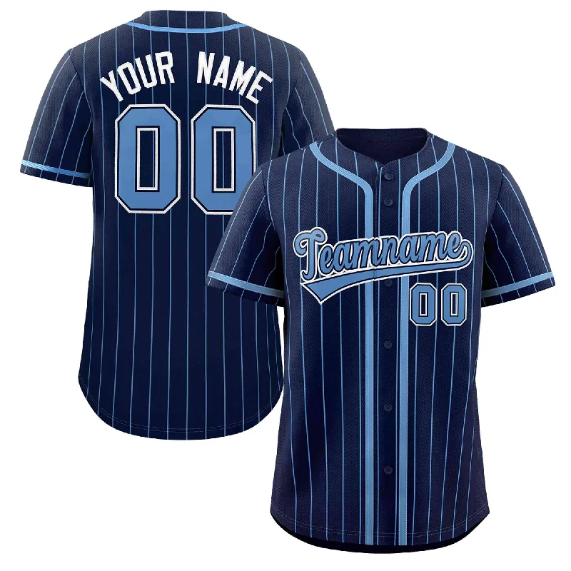 Baseball Jersey for Customized Team Logos-Custom Navy Light Blue Stripe Fashion Design Full Button Authentic Baseball Jersey