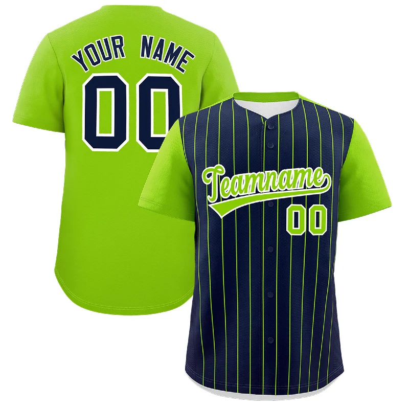 Baseball Jersey for Kids-Custom Navy Neon Green Pinstripe Personalized Two-Tone Authentic Baseball Jersey