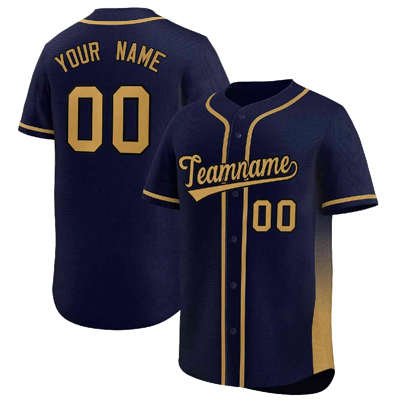 Baseball Jersey for Women’s Baseball-Custom Navy Old Gold Personalized Gradient Side Design Authentic Baseball Jersey