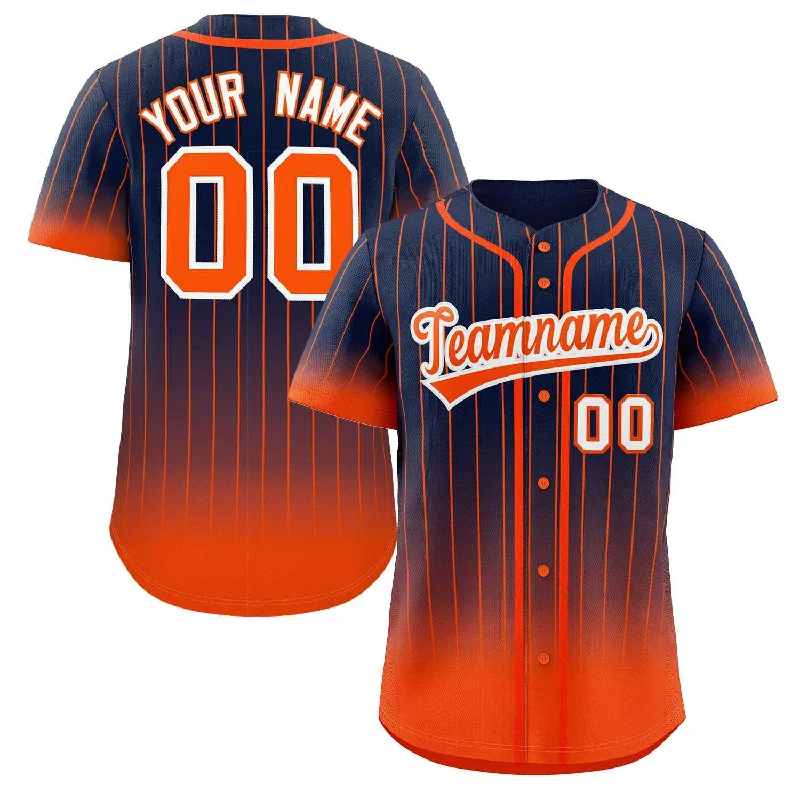 Baseball Jersey for Baseball Fan Gifts for Birthdays-Custom Navy Orange-White Gradient Stripe Fashion Authentic Baseball Jersey