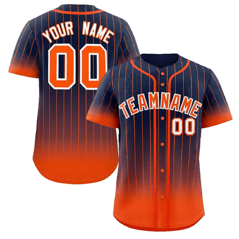 Baseball Jersey for Family Sports Events-Custom Navy Orange-White Gradient Stripe Fashion Authentic Baseball Jersey