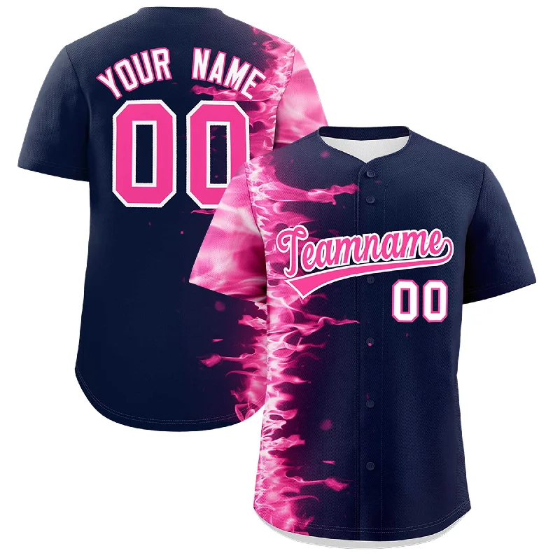 Baseball Jersey for Limited Edition Apparel-Custom Navy Personalized 3D Flame Design Authentic Baseball Jersey