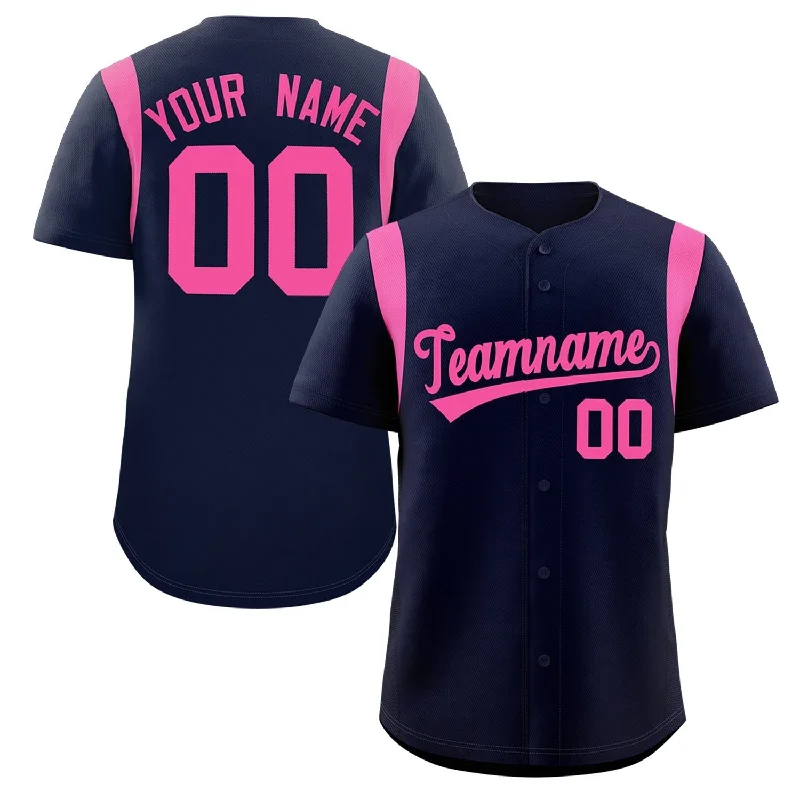 Baseball Jersey for Custom Jerseys for Fan Support-Custom Navy Pink Classic Style Personalized Full Button Authentic Baseball Jersey