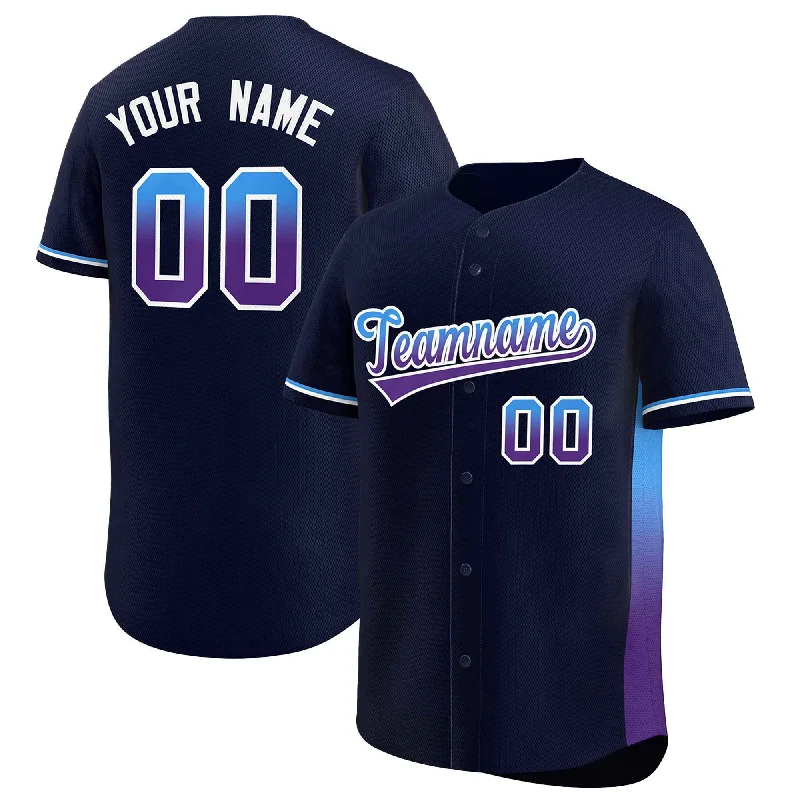 Baseball Jersey for Special Baseball Tournament Jerseys-Custom Navy Powder Blue-Purple Personalized Gradient Font And Side Design Authentic Baseball Jersey