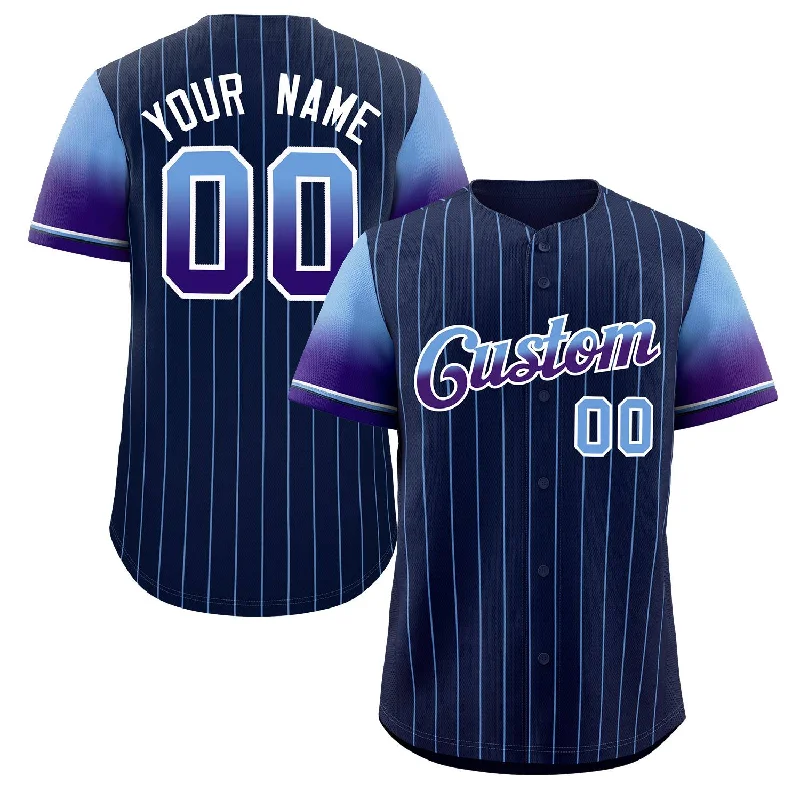 Baseball Jersey for School Sports Gear-Custom Navy Powder Blue Purple-White Stripe Font Gradient Fashion Authentic Baseball Jersey