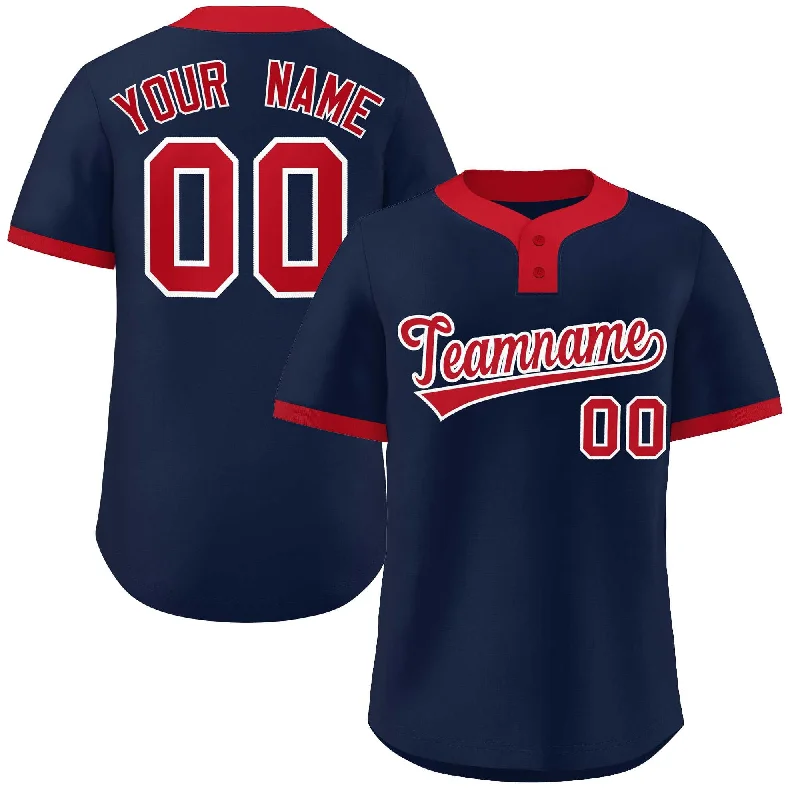 Baseball Jersey for Custom Baseball Shirts-Custom Navy Red Classic Style Authentic Two-Button Baseball Jersey