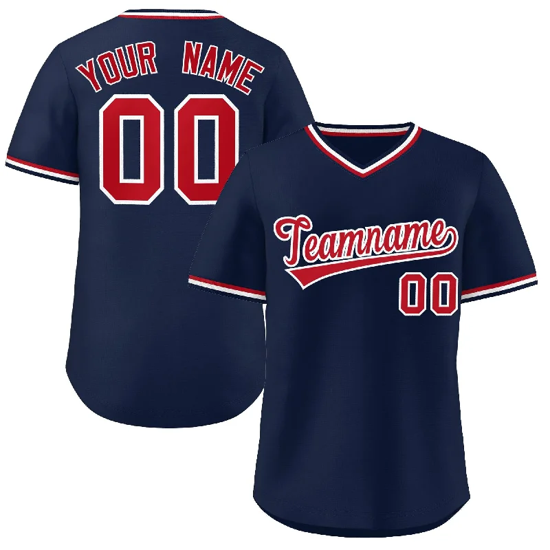 Custom Baseball Jersey for Teams-Custom Navy Red Classic Style Outdoor Authentic Pullover Baseball Jersey