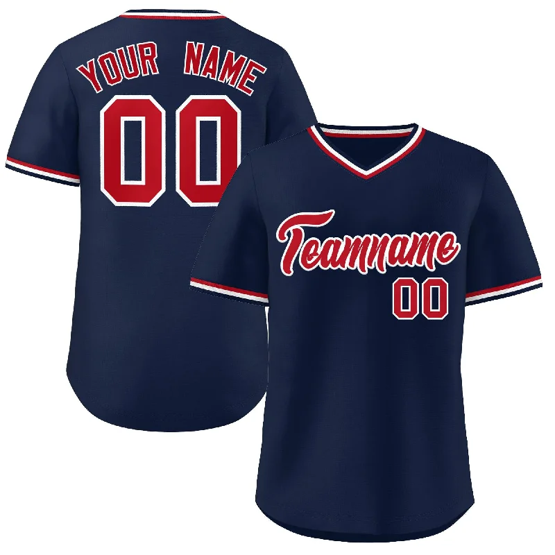 Baseball Jersey for Customizable Fan Apparel-Custom Navy Red Classic Style V-Neck Authentic Pullover Baseball Jersey