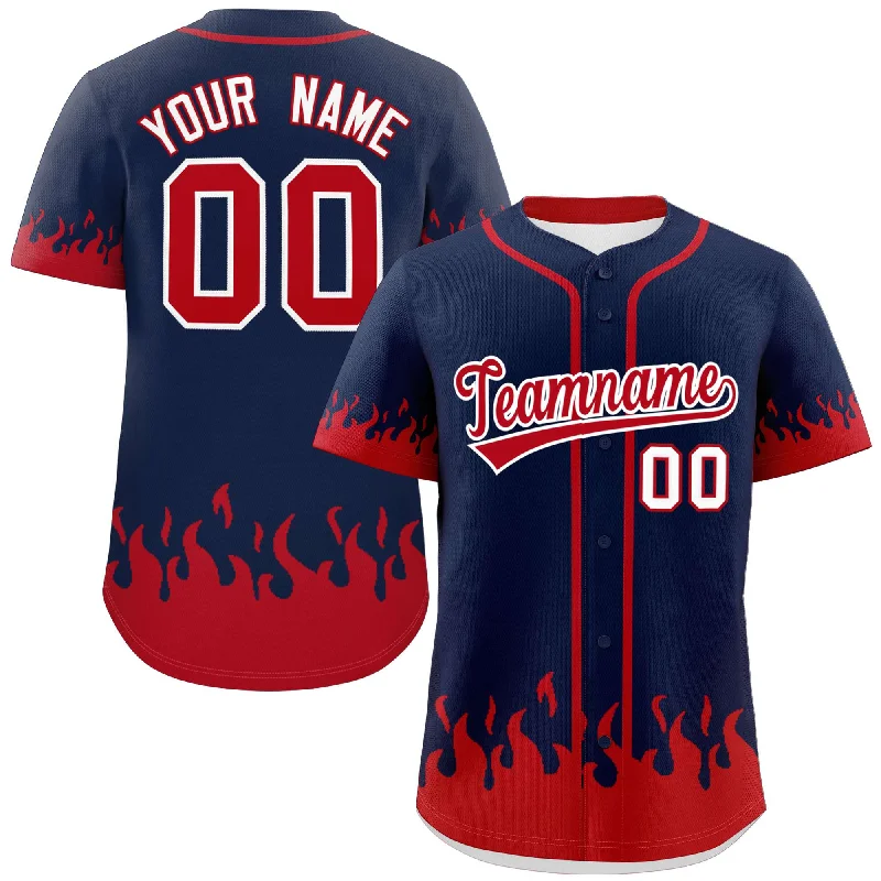 Baseball Jersey for School Spirit Jerseys for Fans-Custom Navy Red Personalized Flame Graffiti Pattern Authentic Baseball Jersey