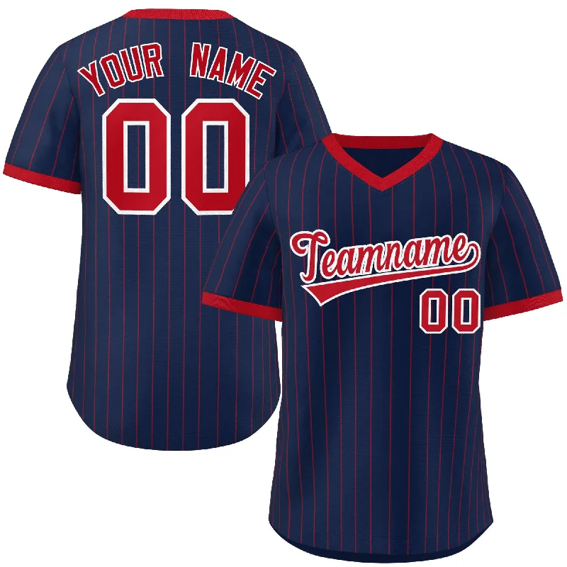 Baseball Jersey for Exclusive Baseball Team Apparel-Custom Navy Red Stripe Fashion Authentic Pullover Baseball Jersey