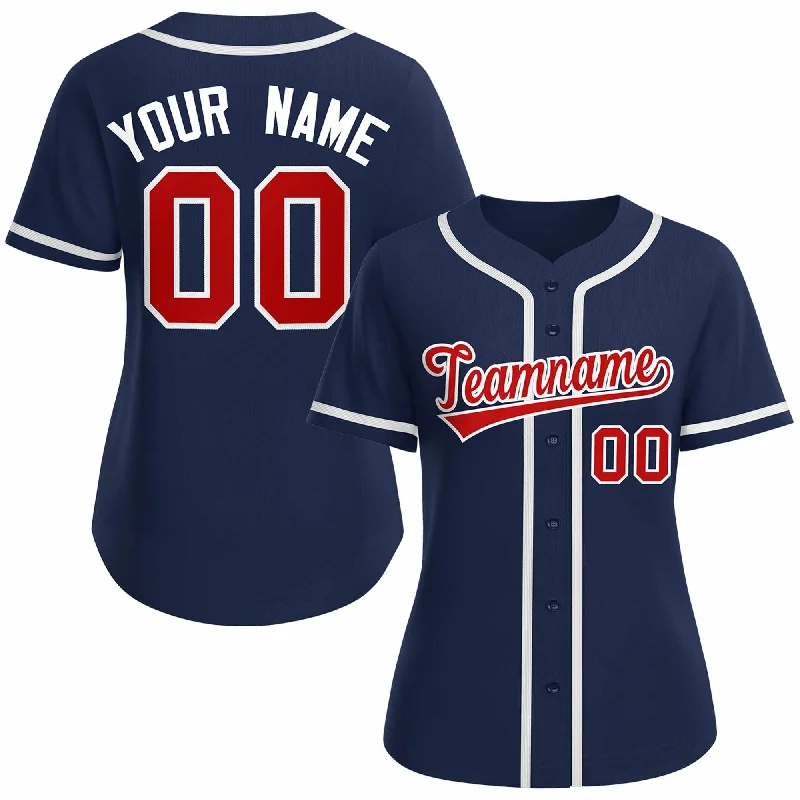 Baseball Jersey for Baseball Jersey Fundraisers-Custom Navy Red White Classic Style Baseball Jersey for Women