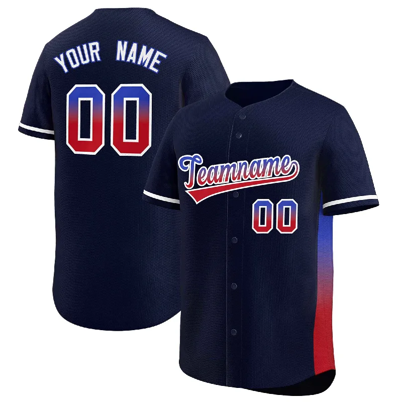 Baseball Jersey for Professional Baseball Team Gear-Custom Navy Royal-Red Personalized Gradient Font And Side Design Authentic Baseball Jersey