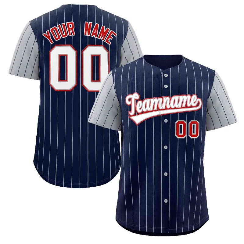 Baseball Jersey for Personalized Sports Apparel-Custom Navy White-Gray Stripe Fashion Raglan Sleeves Authentic Baseball Jersey