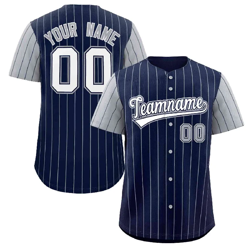 Baseball Jersey for Vintage Designs-Custom Navy White-Gray Stripe Fashion Raglan Sleeves Authentic Baseball Jersey