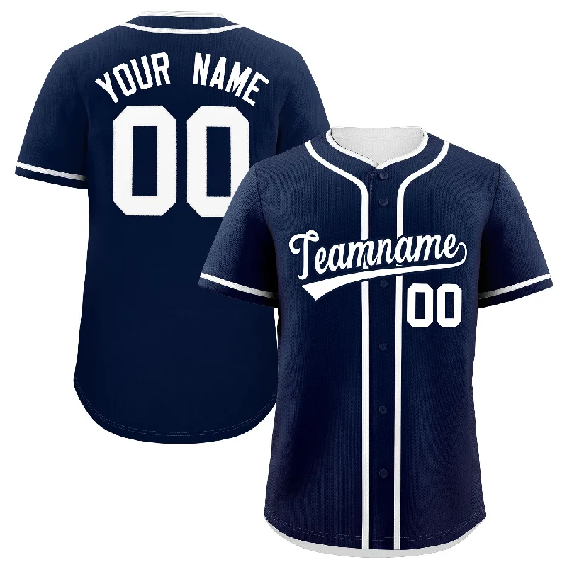 Baseball Jersey for Personalized Jerseys for Local Leagues-Custom Navy White Personalized Classic Authentic Baseball Jersey